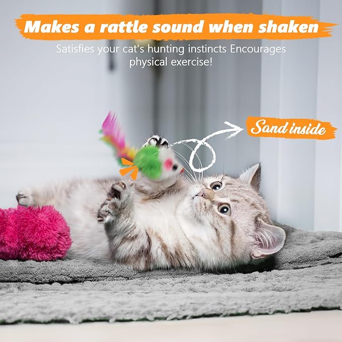 Cat Toys Pack, Interactive Cats Toys for Indoor Cat, Speedy Tail 2.0 Cat Toy, Teaser Feather Mouse Toy for Kittens (22PCS)