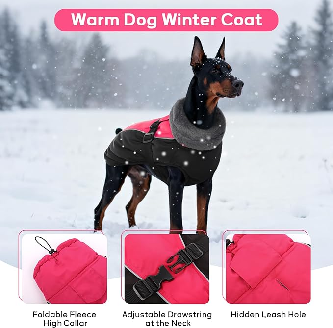 IDOMIK Dog Winter Coat, Reflective Waterproof Dog Jacket for Cold Weather, Warm Pet Coats for Small Medium Large Dogs, High Collar Doggy Fleece Snow Jacket, Winter Vest with Adjustable Buckle,S