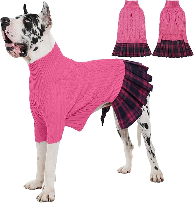 IECOii Girl Dog Sweater Dress, Great Dane Sweaters for Girl Dogs, Pink, 5XL, Extra Large Dog Sweater for Female Dogs Pet Winter Dress for Giant Breeds - Xmas Turtleneck Knitwear for Cold Weather