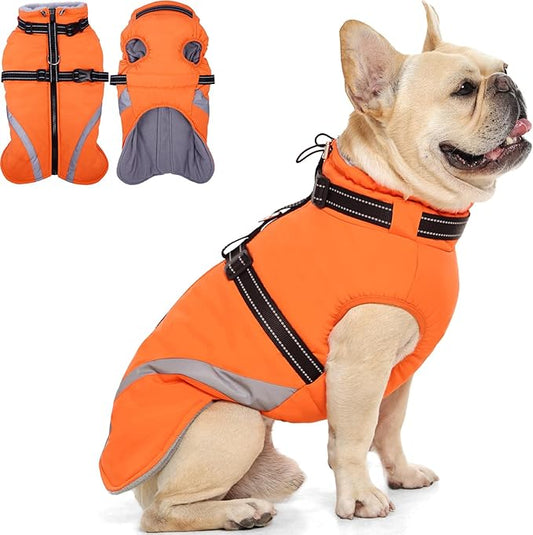 QBLEEV Dog Coat for Small Dogs, Waterproof Dog Jacket with Built-in Harness, Puppy Cold Weather Coats Reflective Vest, Windproof Warm Fleece Snowsuit Winter Coat for Chihuahua, Yorkie, Orange, XS