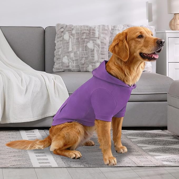 Basic Dog Hoodie Sweatshirts, Pet Clothes Hoodies Sweater with Hat and Leash Hole, Soft Cotton Outfit Coat for Large Medium Small Dogs, Purple (Small)