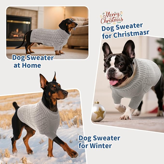 SAWMONG Dog Sweater, Dog Sweaters for Large Dogs Girls Boys, Pullover Turtleneck Knitted Doggy Sweatshirt, Cold Weather Pet Clothes（Grey, Large