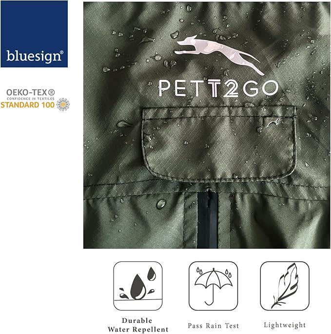 Dog Lightweight Windbreaker, Dog Outdoor 4-Legs Jacket, 0.5 lbs,Durable Water Repellent, Hooded, Easy on/Off with Collar and Harness, Reflective, Packable,Dark Olive (X-Large)