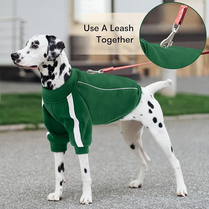 Queenmore XL Christmas Dog Sweater, Cozy Fleece Dog Sweatshirt, Warm Winter Fleece Jacket for Small, Medium & Large Dogs with Leash Hole/Reflective Stripes Green