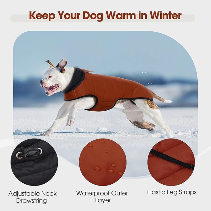 IDOMIK Dog Winter Coat, Warm Waterproof Dog Puffer Jacket with Harness Hole, Adjustable Reflective Snow Jacket Vest with Turtleneck, Pet Cold Weather Coats for Small Dogs,Caramel,XS