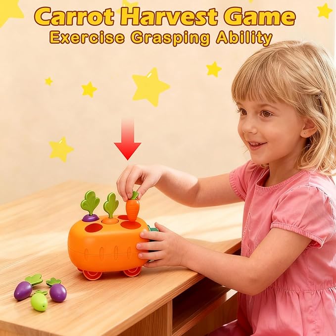 Press and Go Car Toys, Kids Push Car with Whack-A-Mole, Woodpecker Worm, Carrot Harvest Game, Car Racing Toy for Toddler Travel Toys, Baby Learning & Education Train Toys Birthday Boy Girl gift