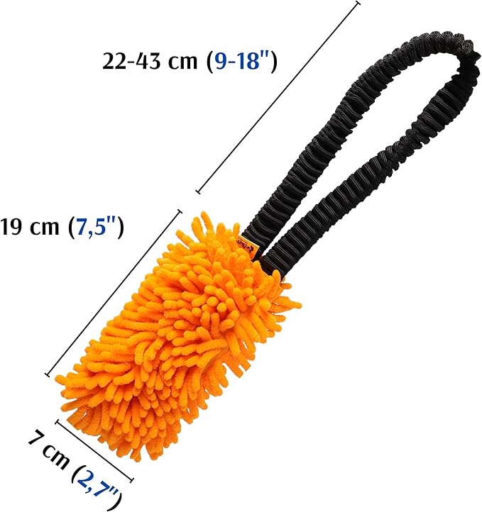 Dingo Shaggy tug Toy for Dog, nuby Noodle Plush, tug of war, Outdoor Play, Dog Training, Agility, Bungee Handle 9-18in, Orange
