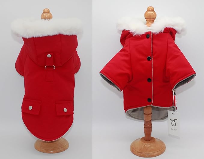 Pet Warm Dog Coat for Winter Cold Weather Clothes Hooded Dog Jacket Small Puppies Medium Large Dog Cat Clothes Insulated Padded Snow Parka (Red, Medium)