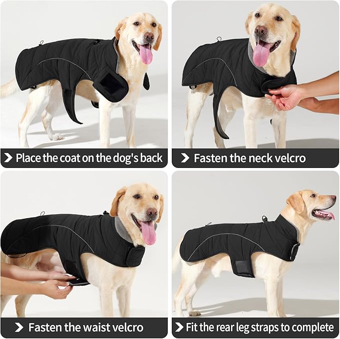 LIANZIMAU Dog Winter Coat with D Ring Leash Built in Waterproof Windproof Reflective Warm Winter Jacket Adjustable Tail Insulated Apparel for Dogs