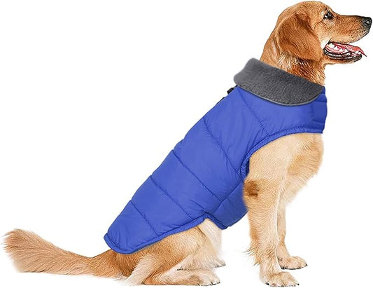 Dog Winter Coat, Waterproof Dog Jacket with Leash Hole, Reflective Adjustable Pet Snow Vest, Warm Fleece Sweater for Small Medium Large Dogs - Blue, M