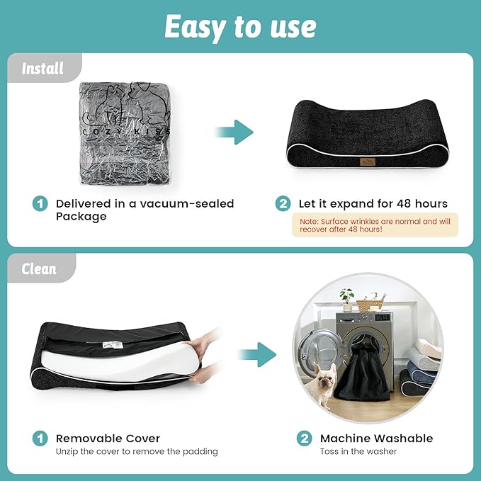 Orthopedic Dog Bed for Medium Dogs up to 65 lbs - Removable Washable Cover with Waterproof Lining & Non-Skid Bottom, Cotton-Polyester Blend Boat-Shaped Lounger Mattress, M(36x24x5.5in)/Black