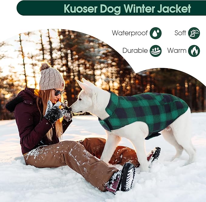 Kuoser Reversible Winter Coat, British Style Jacket for Small Dogs, Warm Windproof Puppy Cold Weather Clothes Vest, Green XS