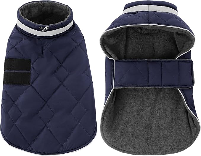 Dog Winter Coat Warm Padded Puppy Jacket Windproof Water Resistant Clothes for Small Medium Large Pets Christmas Sweater Outfit Vest(DarkBlue, 2XL)