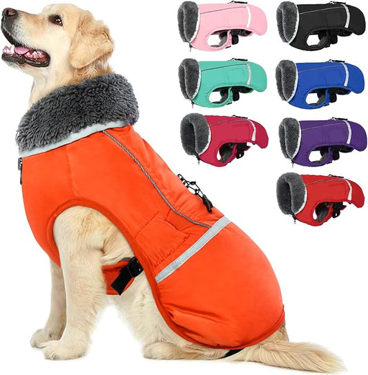 QBLEEV Warm Dog Coat Reflective Dog Jacket, Waterproof Dog Winter Coat Turtleneck Dog Clothes for Cold Weather, Thick Fleece Dog Snowsuit Christmas Dog Vest Pet Apparel for Small Medium Large Dogs M