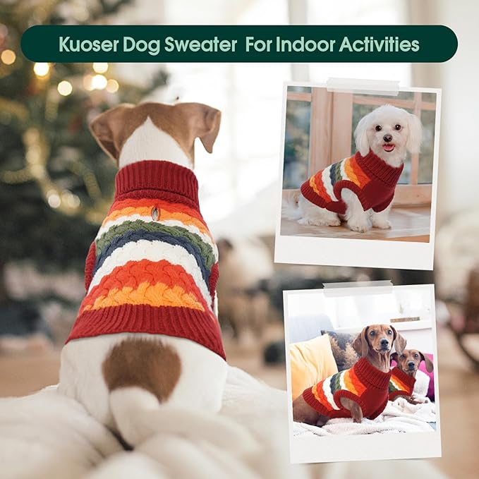 Kuoser Dog Sweater, XL Dog Sweaters for Large Dogs Pet Cable Knitted Pullover Warm Clothes, Turtleneck Classic Knitwear Soft Thick Puppy Xmas Holiday Outfit Cold Weather Thermal Wear, Red XL