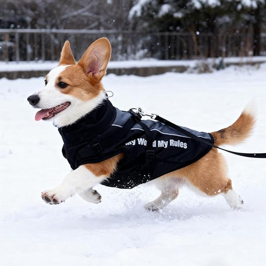 Dog Coat for Medium Large Dogs,Waterproof Reflective Dog Winter Jacket with Harness, Fleece Snowsuit,Warm Pet Winter Coat(Grey-XL)