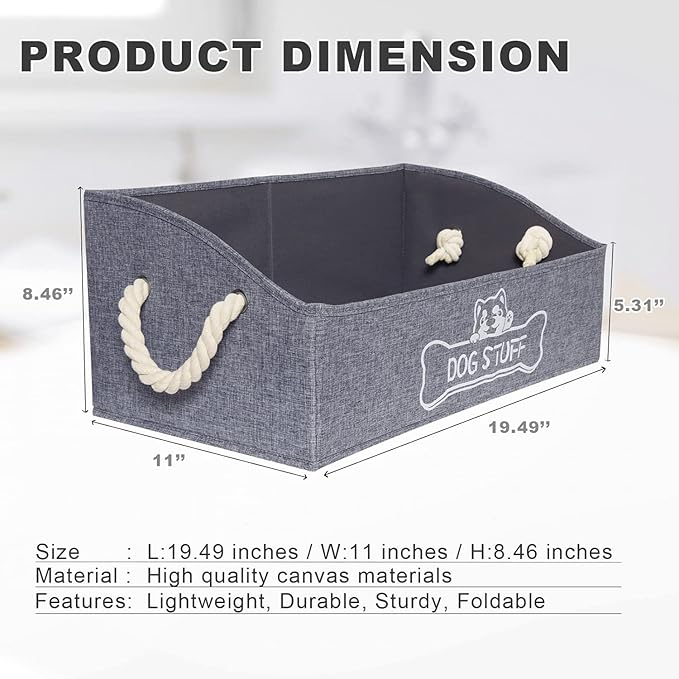 Large Dog Toy Box - Trapezoid Dog Toy Bin with Handles, Collapsible Pet Supplies Storage Basket, Perfect for Organizing Dog Cat Toys and Accessories