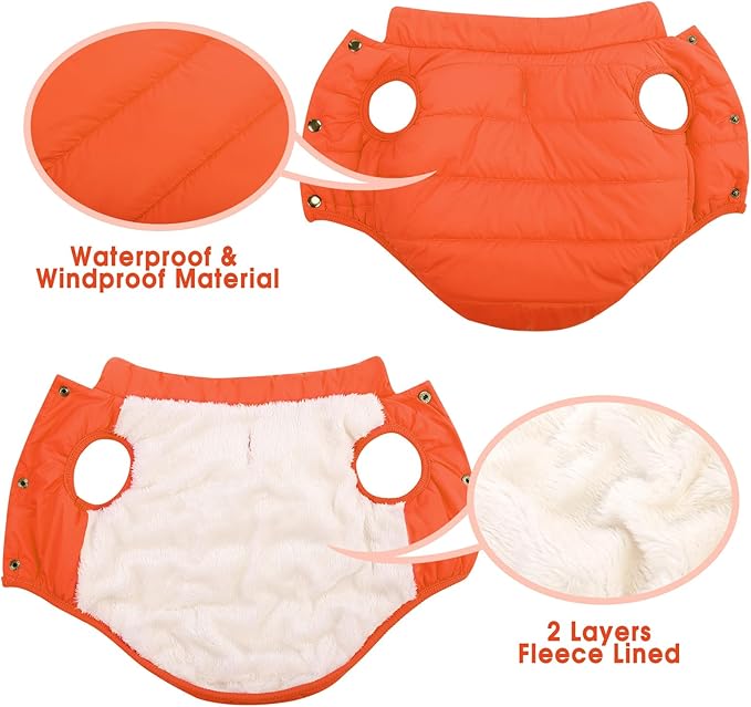 ASENKU Dog Winter Coat - Waterproof Windproof Dog Jacket, Warm Snowproof Doggie Puffer Vest for Cold Weather, Lightweight Snow Coats for Small Medium Large Dogs (Orange, 3XL)