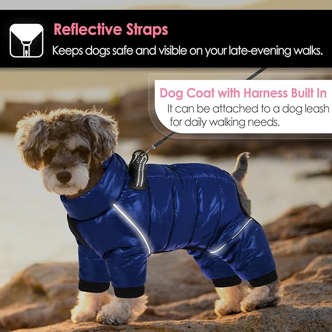 AOFITEE Dog Coat, Waterproof Dog Winter Jacket, Warm Fullbody Small Dogs Snowsuit, Winter Coat for Small Dogs, Zip Up Pet Puffer Jacket Fleece Vest, Outdoor Reflective Pet Snow Jackets, Blue XL