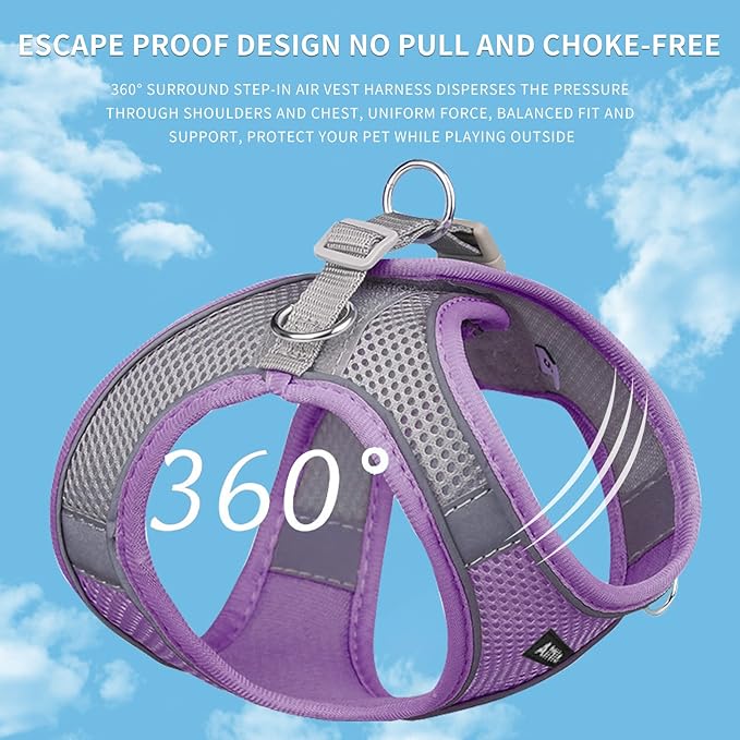 AIITLE Easy Walk Dog Harness and Leash Set - Pet Supply No Pull, Step in Adjustable Pet Harnesses with Padded Vest for Summer, No Choke Over, Easy to Put on Medium Dogs Purple L