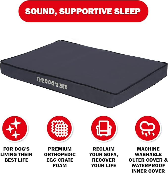 The Dog’s Bed Orthopedic Dog Bed, Medium Grey with Black Trim, Waterproof, Supportive Dog Bed with Washable Replaceable Covers