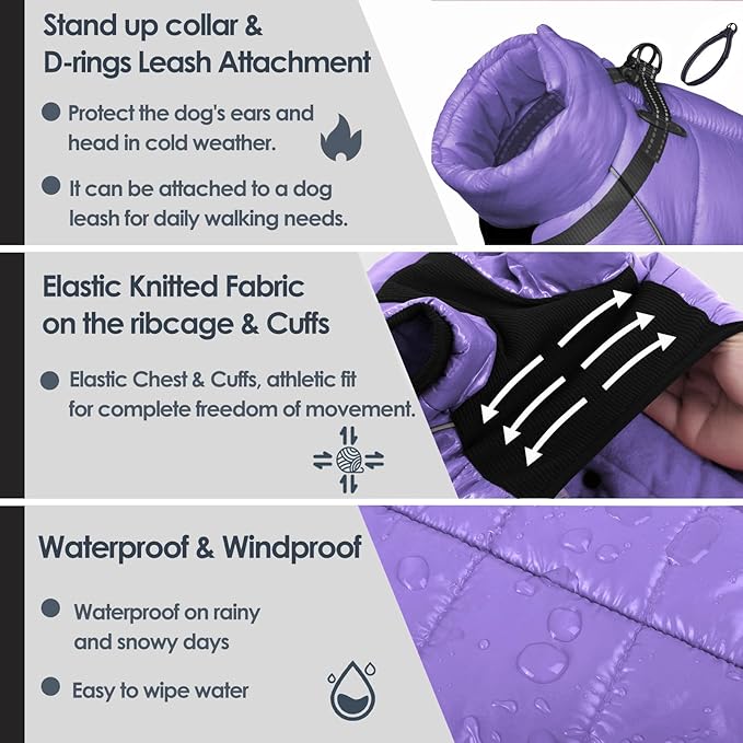 AOFITEE Dog Coat, Waterproof Dog Jacket for Winter, Warm Fullbody Dogs Snowsuit, Winter Coat for Small Dogs, Zip Up Pet Puffer Jacket Fleece Vest, Outdoor Reflective Cold Weather Pet Coats, Medium