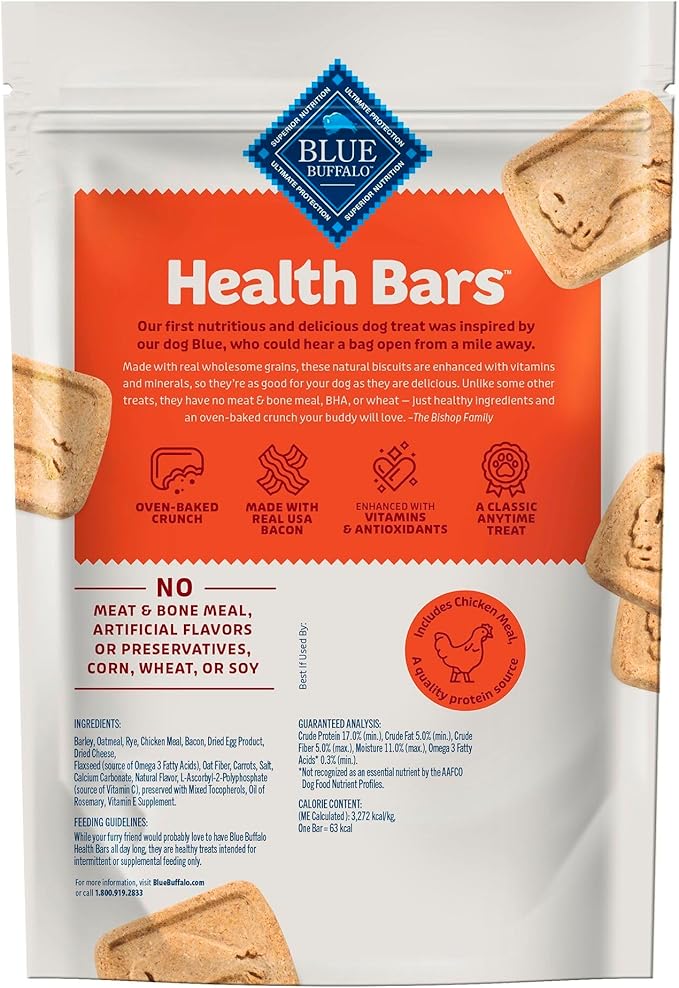 Blue Buffalo Health Bars Crunchy Dog Biscuits, Oven-Baked With Natural Ingredients, Bacon, Egg & Cheese , 16-oz Bag