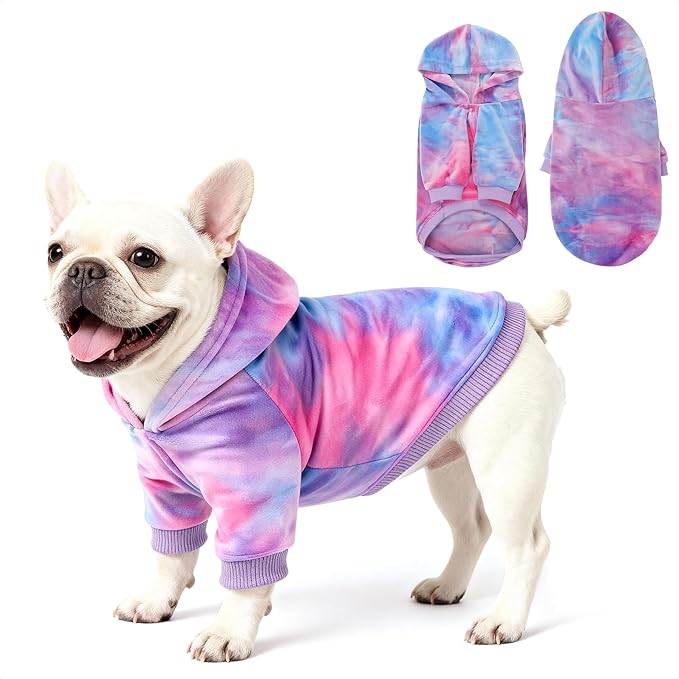 WOYYHO Premium Velvet Tie Dye Dog Hoodie & Sweatshirt - Soft Lightweight Pullover Dog Sweater for Small Medium Dogs, Cozy Dogs Sweater for Puppy Pitbull Dachshund Bulldog Multi Pink Purple XXL