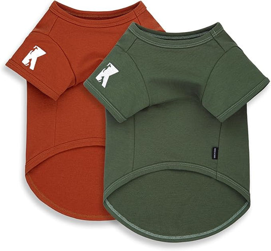 Koneseve Dog Shirt Soft Cotton Stretchy Clothes for Small Medium Pets 2-Pack Rust & Mist Green 2XL