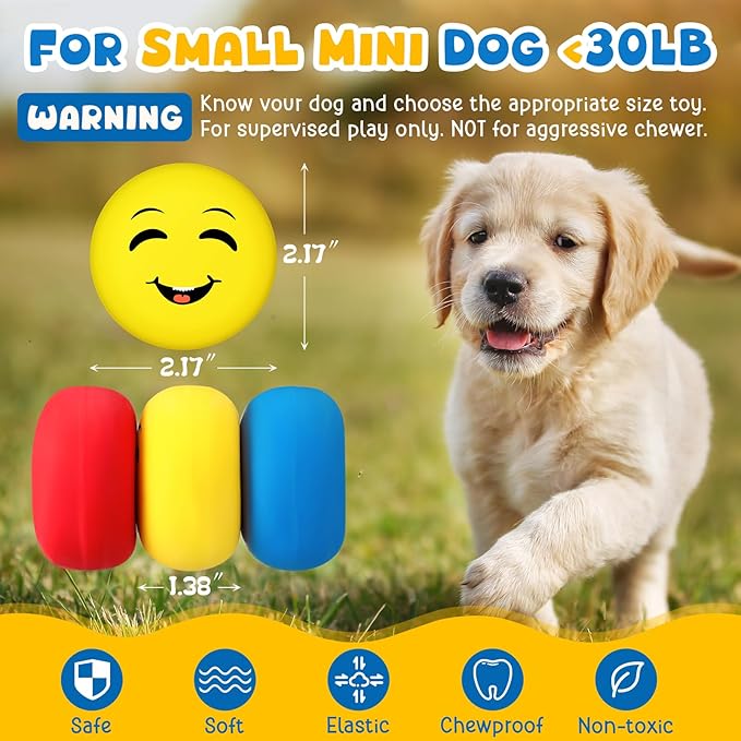 Hungdao 40 Pcs Bulk Dog Squeaky Toys Soft Rubber Latex Dog Toys Small Squeaky Balls Interactive Fetch Balls for Teething Small Pet Breeds Training(Funny Face)