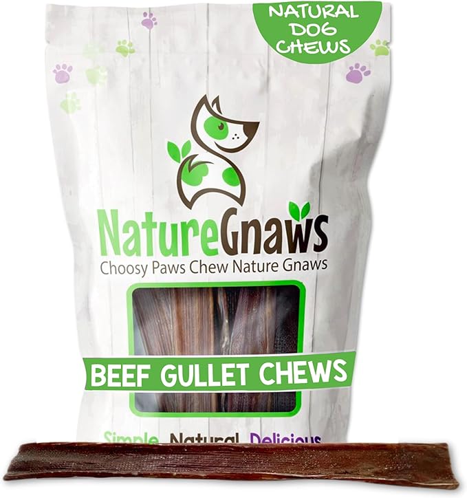 Nature Gnaws Beef Gullet Chews for Large Dogs 9-10" (20 Count) - Natural Beef Jerky Stick Dog Chew Treats - Rawhide Free