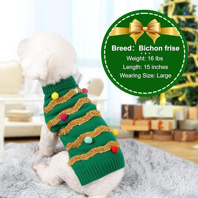 Cyeollo Dog Sweater - Christmas Turtleneck with Leash Hole, Glitter, Winter Clothes for Medium Large Dogs