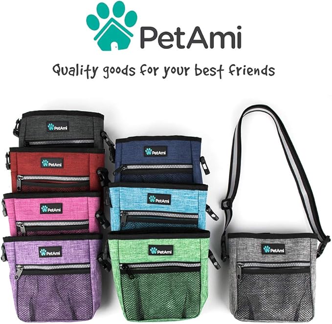 PetAmi Dog Treat Pouch | Dog Training Pouch Bag with Waist Shoulder Strap, Poop Bag Dispenser | Treat Training Bag for Treats, Kibbles, Pet Toys | 3 Ways to Wear (Turquoise) | No bowl included