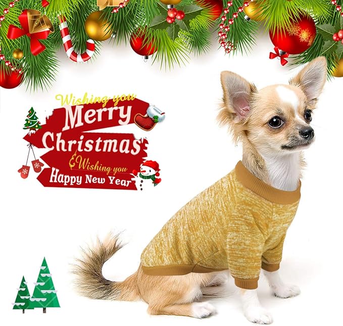 Idepet Pet Dog Classic Knitwear Sweater Fleece Coat Soft Thickening Warm Pup Dogs Shirt Winter Pet Dog Cat Clothes Puppy Customes Clothing for Small Dogs(S,Yellow)