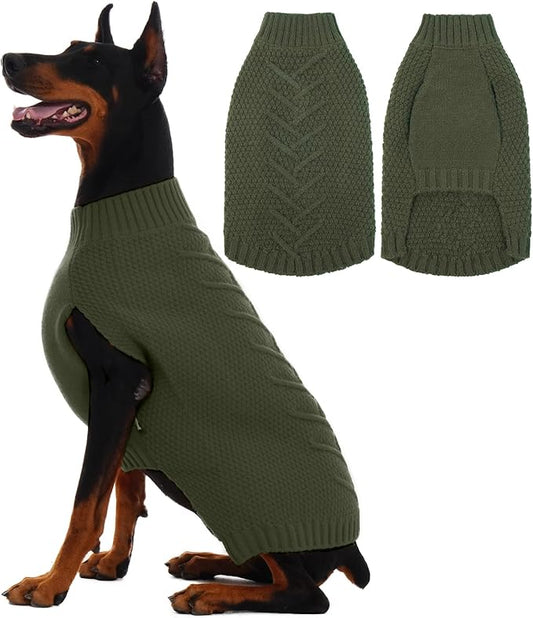 IECOii Dog Sweaters for Large Dogs,XXL Dog Sweater Warm Pullover Vest for Winter,Knitted Dog Sweater Large Size Dog Sweatshirt for Extra Large Dogs boy Girl,Golden Retriever,Pitbull,Army-Green-2XL