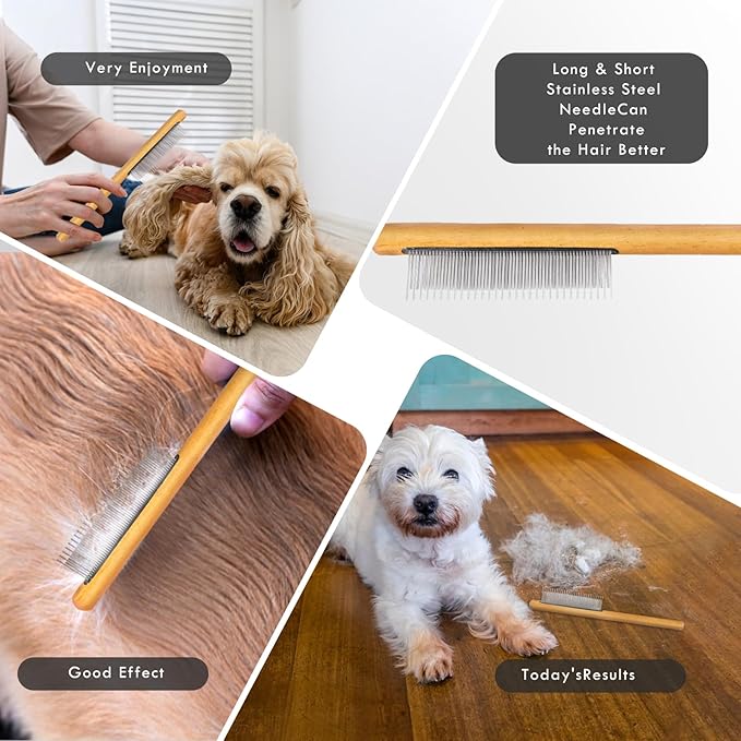 Dog Slicker Brush for Medium or Long Haired Dogs, Long Pin Slicker Brush for Removes Loose Hair, Tangles and Knots, Best Grooming Tools for Small Animals, Large, Free Pet Comb, Black