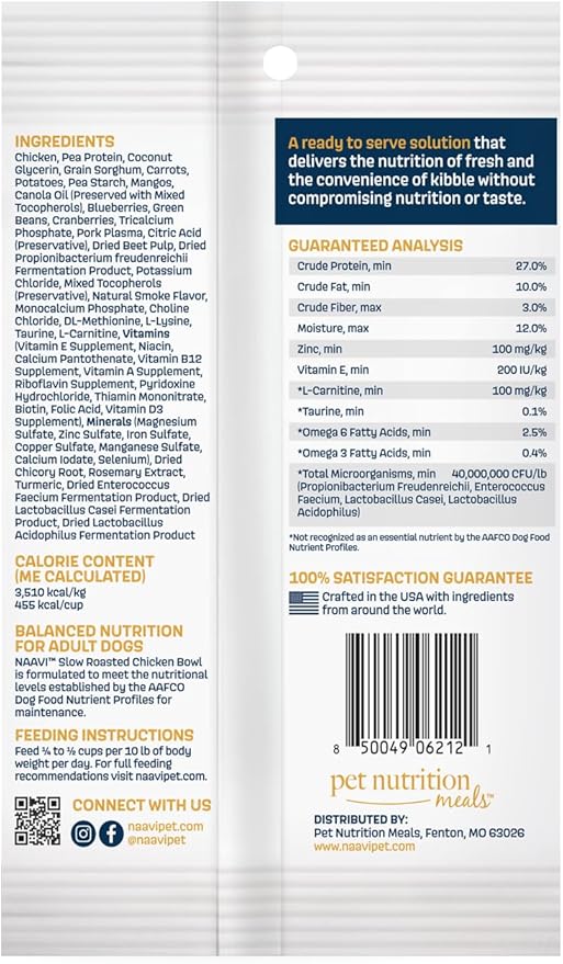 Natural Dog Food - Slow-Roasted Chicken Bowl with Ancient Grains, Vegetables & Fruits - Ideal Wet/Dry Meal or Premium Dog Food Toppers for Picky Eaters (3 oz, Pack of 1)