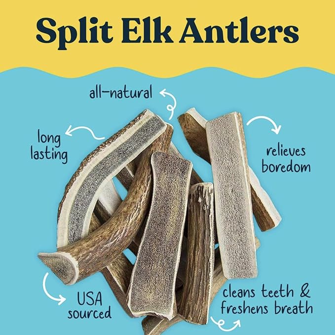 Split Elk Antlers for Dogs - 4-10 Inch Long Dog Chews (1LB Bag) Naturally Shed Antler Bone for Large Breed Aggressive Chewers - Made in USA No Chemicals (1 Pound - 5-6 Pieces, Sizes May Vary)