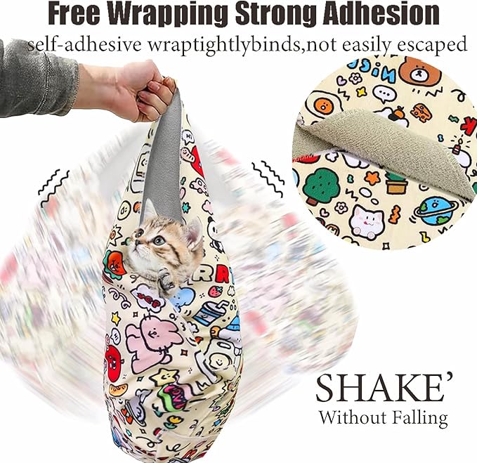 27.6'' Cat Grooming Wrap Cat Wrap for Cutting Nails, Anti-Escape Cat Restraint Wraps for Medicine Nail Clipping Ear Cleaning, Self-Adherent Cat Swaddle Wrap with Nail Clipper - Within 15lbs