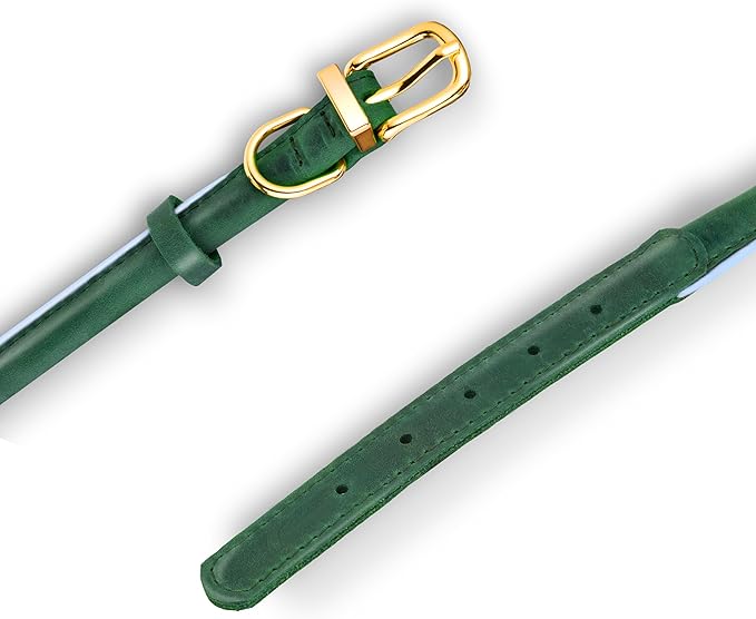 OOPSDOGGY Reflective Rolled Leather Dog Collar Adjustable Soft Padded Pet Collar for Small Medium Large Breed Dogs (Green, S, 10"-13")