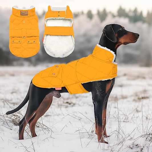 KYEESE Dog Coat Waterproof Dog Coats for Large Dogs Windproof Dogs Jacket with Fleece Lined Thick Pet Winter Puffer Coat with Pocket Soft Pet Sweater with Leash Hole Warm Pets Clothes for Cold Weather