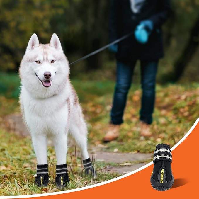 DcOaGt Dog Shoes Waterproof Dog Boots for Small Medium Large Puppy with Reflective Straps Rugged Anti-Slip Sole,Paw Protectors Dog Booties for Hot Pavement Winter Snow Rain Hiking 4PCS Black