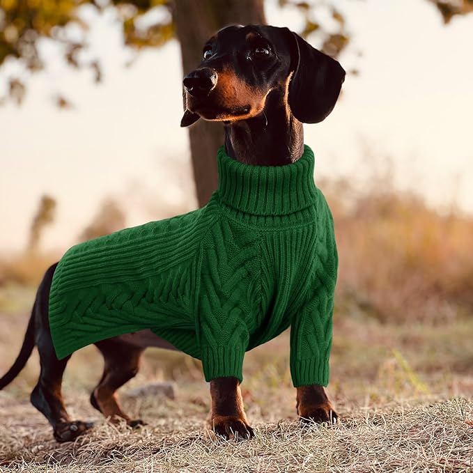 ASENKU Dog Sweater, Dog Sweaters for Medium Dogs, Warm Pullover Doggie KnitTurtleneck Warm Clothes for French Bulldog, Boston Terrier（Dark Green, L）