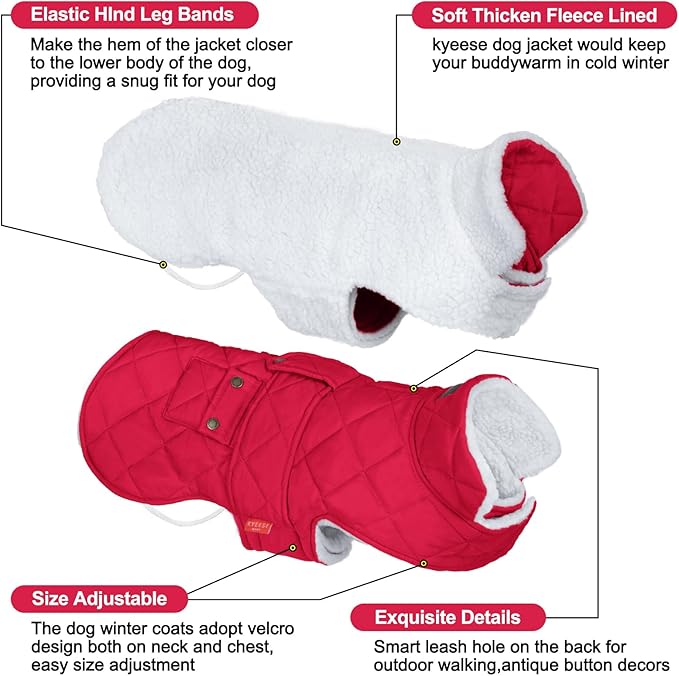 KYEESE Dog Coat Warm Pet Winter Puffer Coat with Leash Hole Windproof Dog Coats for Small Dogs Soft Pet Sweater for Cold Weather Waterproof Dogs Jacket with Fleece Lined Thick Cat Clothes with Pocket
