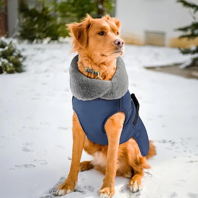 PETDSH Dog Coat Small, Windproof Dog Jacket with Warm Fleece Lining, Thickened Collar Dogs Winter Coat, Adjustable Reflective Pet Coats for Cold Weather (Navy Blue, Small)