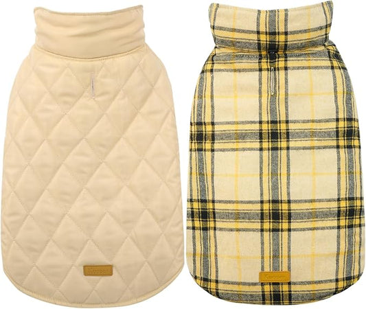 Kuoser Warm Dog Coat, Waterproof Dog Jacket for Extra Large Dogs, Adjustable Durable XL Doggie Winter Coat Reversible Cozy Puppy Cold Weather Apparel from Small to Large Breed, Yellow XL