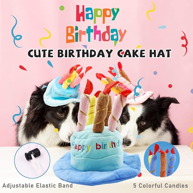 Dog Birthday Toy Set, 9Pcs Plush Pet Toy for Small Dogs, Includes Squeaky Cake Hat, Bandana, Dessert Themed Toys, Balloons, for Dog Birthday Party