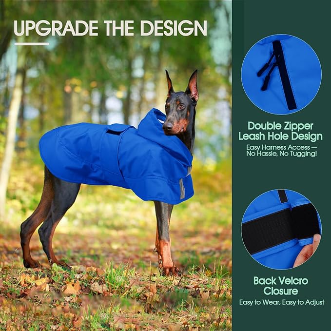 Kuoser Dog Raincoat, Waterproof Dog Rain Jacket with Clear Hooded Double Layer, Lightweight Reflective Dogs Rain Coat with Adjustable Belly Strap, Rain Coats for Medium Large Dogs Outdoor Wear, Blue L
