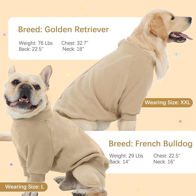 BRKURLEG Dog Sweater, Turtleneck Thick Dogs Sweatshirts Fleece Sweater, Dog Winter Coat for Small Medium Large Dogs, Pet Warm Sweaters with Zipper, Pullover Jacket with Sleeve (Light Coffee, XS)