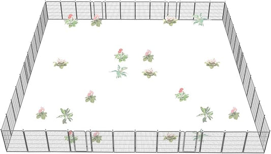 FXW Garden Fence Outdoor for The Yard – 40in(H) x 109.4ft(L) Heavy Duty Metal Animal Barrier for Dog and Rabbit, Decorative Dog Fence, 48 Panels, Silver